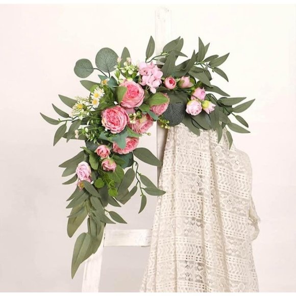 2 Piece | Pink Peony & Rose Blush Arch Flowers Swags Willow Eucalyptus Wedding - Picture 4 of 6